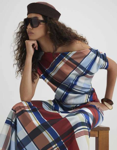River Island Check satin blouse in burgundy - view 1