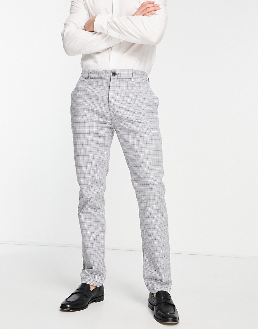 River Island check skinny trousers in grey & blue