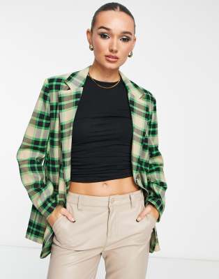 River Island check structured dad blazer in bright green - ASOS Price Checker