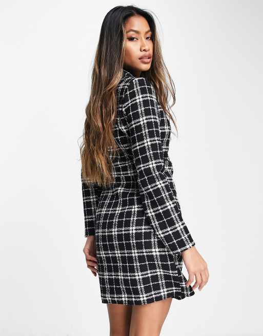 River Island checked boucle blazer mini dress in black