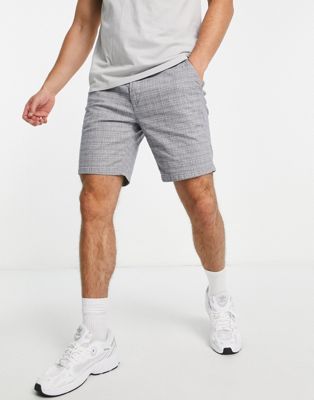 River Island checked chino shorts in grey