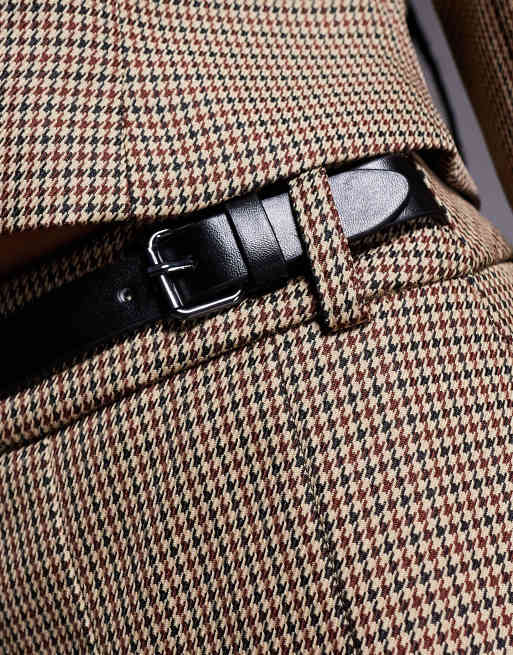 River Island checked kilted skort with buckle detail in brown, 3 of 5