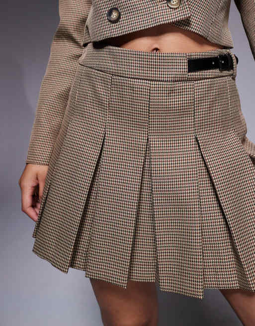 River Island checked kilted skort with buckle detail in brown, 5 of 5