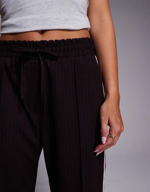 River Island checked pinstripe tailored jogger in dark red, 2 of 5