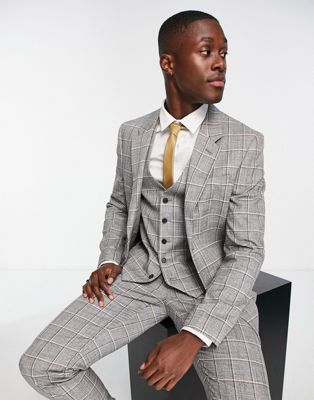 River Island checked suit jacket in grey check