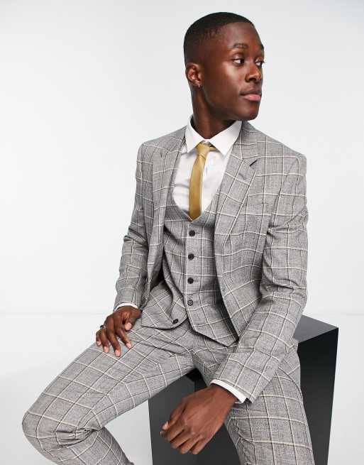 Mens grey check suit on sale jacket