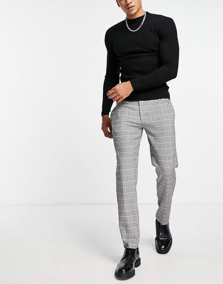 River Island checked sweatpants in gray-Grey