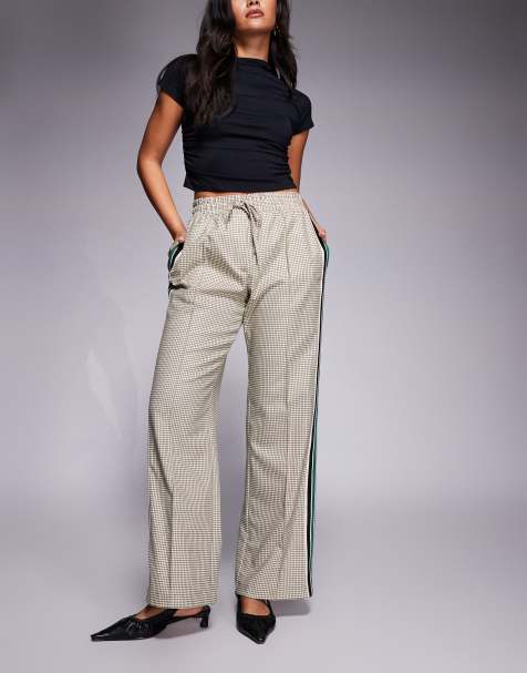 River Island checked tailored trackies in beige - view 1