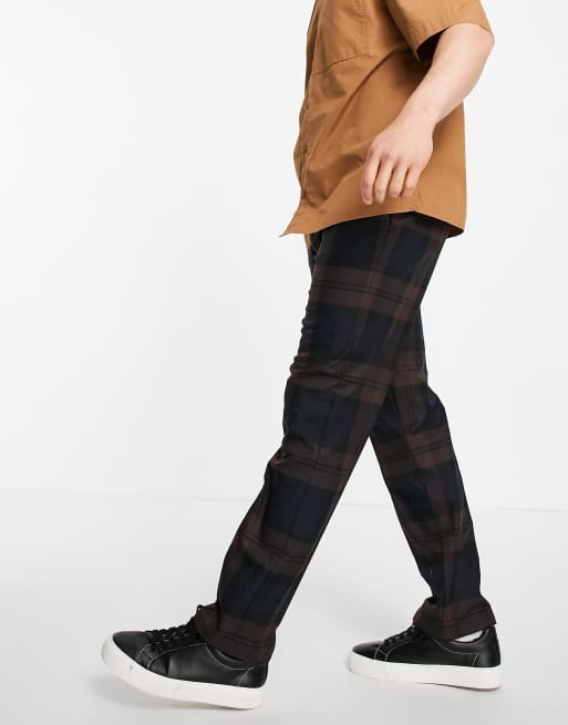 River Island checked trousers in brown and navy, 3 of 4