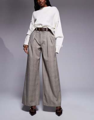 River Island River Island checked wide leg trouser in light brown