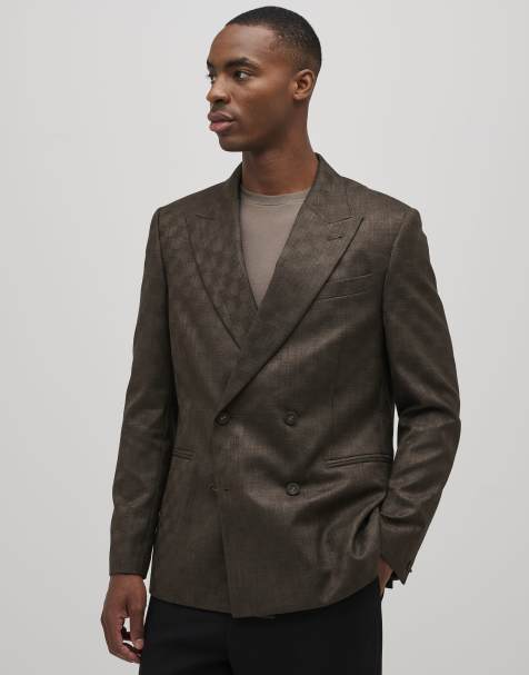 River Island Checkerboard blazer jacket in brown - view 1