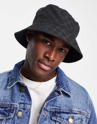 River Island Checkerboard Bucket Hat In Black ModeSens