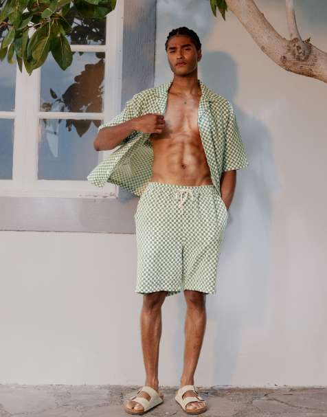 River Island checkerboard shorts co-ord in green - view 1
