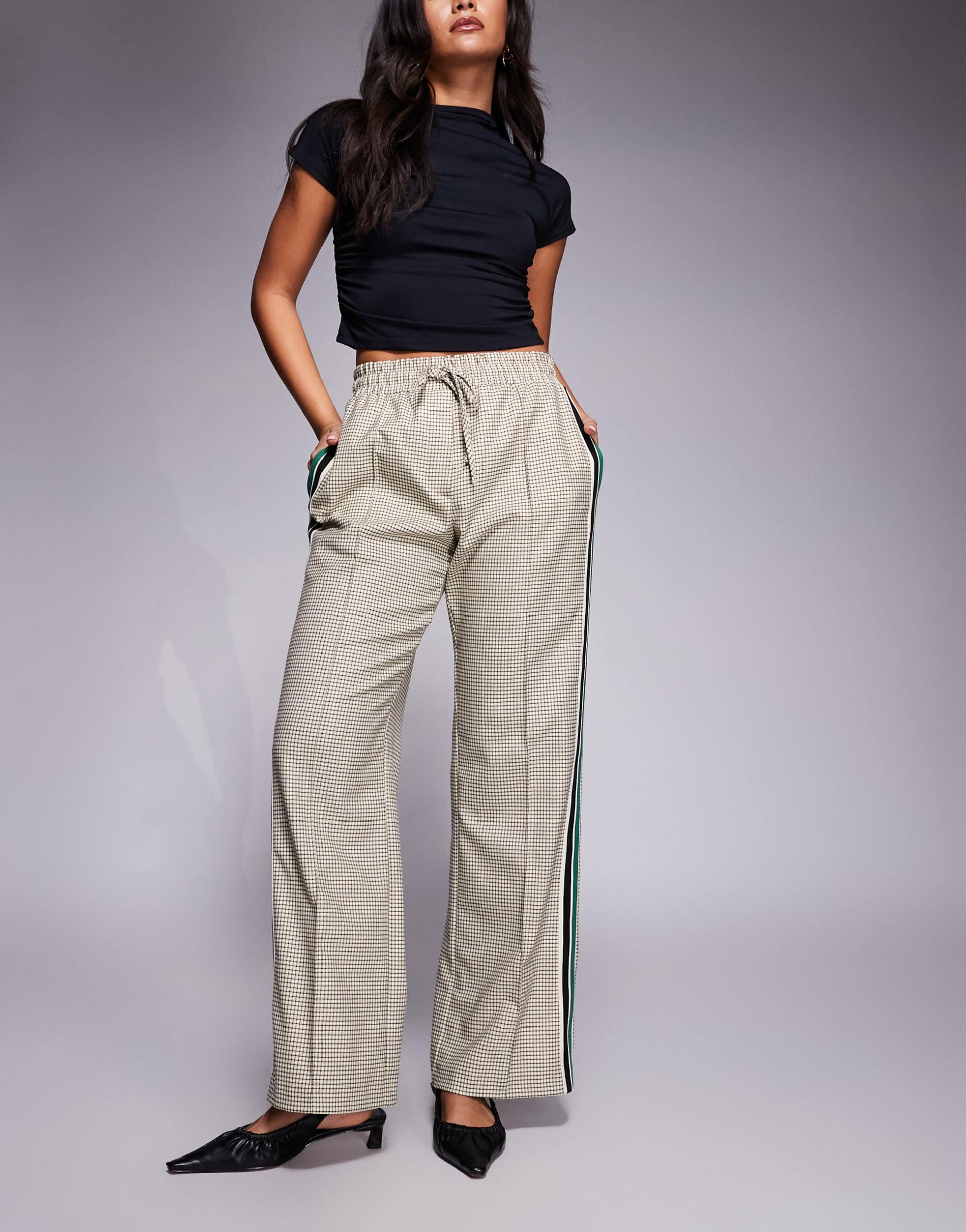 river island checkered tailored sweatpants in beige