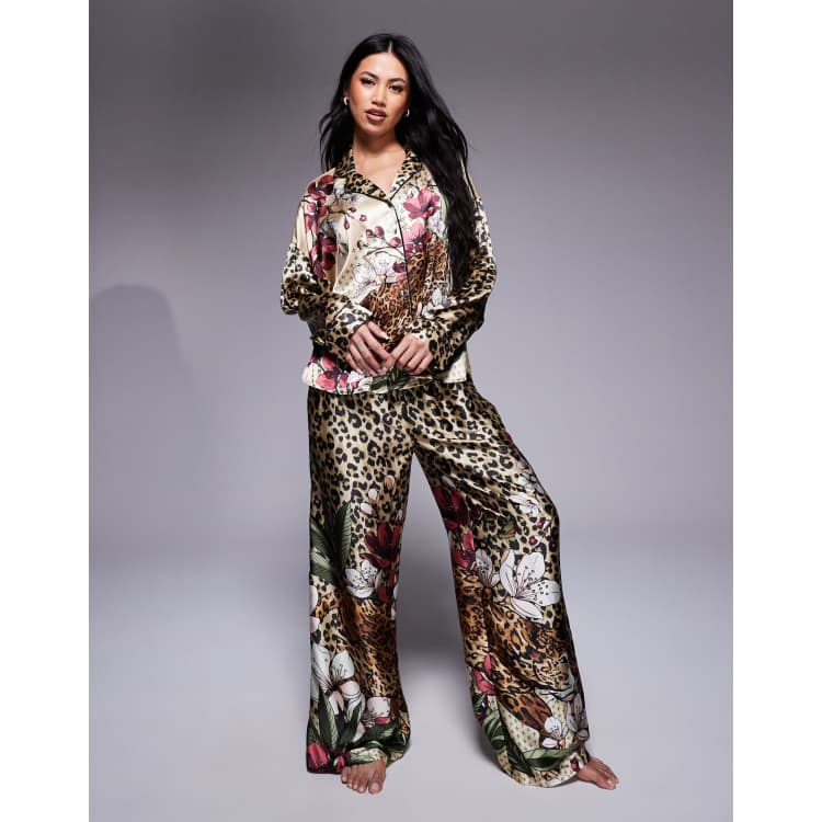 River Island cheetah print satin pyjama set in beige ClassicfuncenterShops