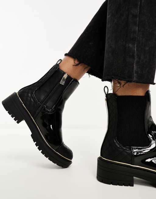 River Island lace up velvet jewel buckle boot in black