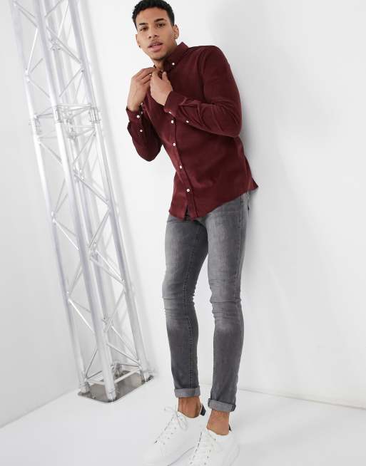 River Island - Chemise ajustée en velours côtelé - Bordeaux, 4 de 4