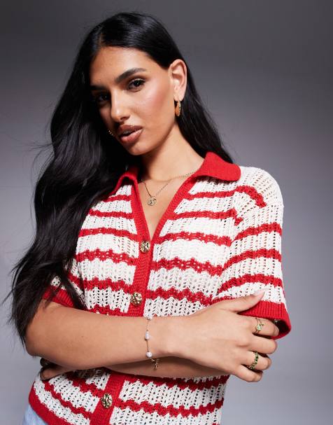 River Island - Chemise au crochet à rayures - Rouge - view 1