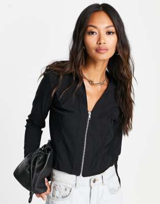 River Island - Chemise avec fermeture éclair sur le devant - Noir