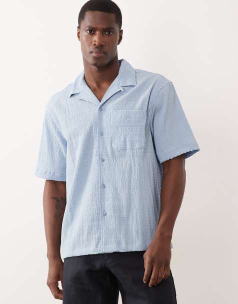 River Island - Chemise classique en crépon - Bleu clair - view 1