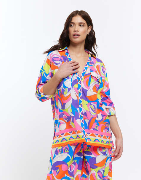 River Island - Chemise de plage oversize à imprimé abstrait - Bleu vif - view 1