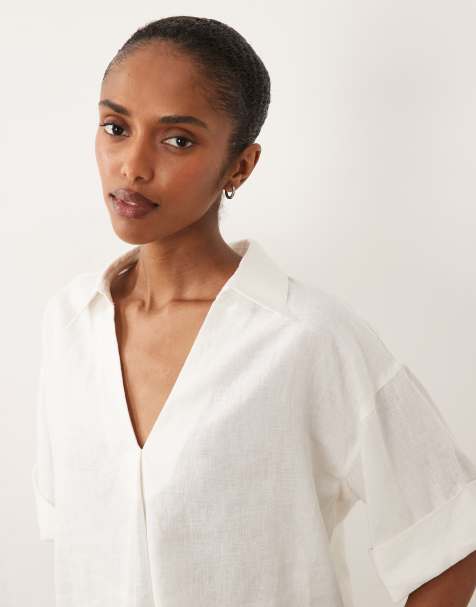 River Island - Chemise d'ensemble coupe carrée en aspect lin - Blanc - view 1