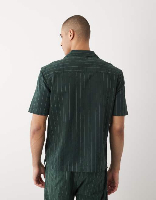 River Island - Chemise d'ensemble texturée à rayures avec col à revers - Vert foncé, 4 de 5