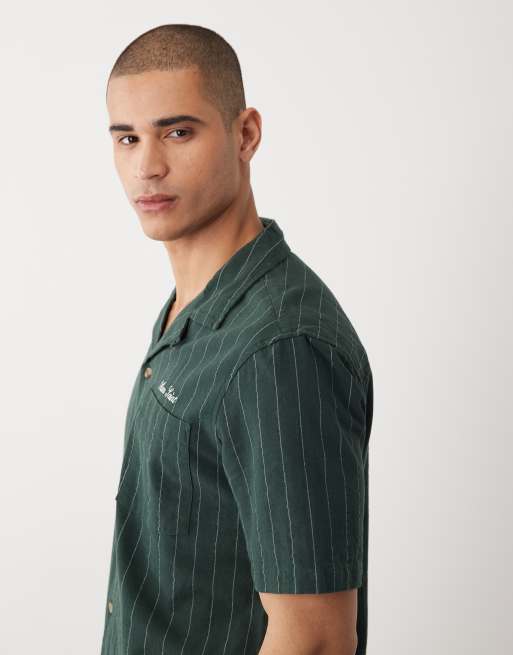 River Island - Chemise d'ensemble texturée à rayures avec col à revers - Vert foncé, 5 de 5