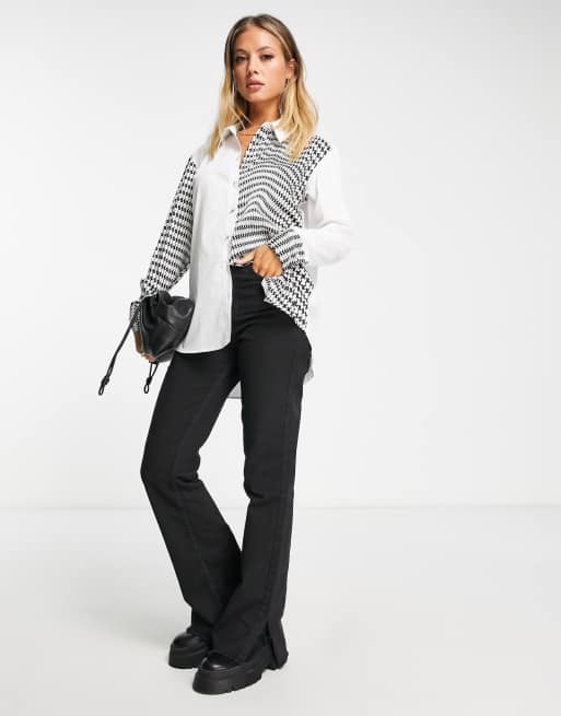 River Island Chemise effet raccordé à motif pied-de-poule Noir