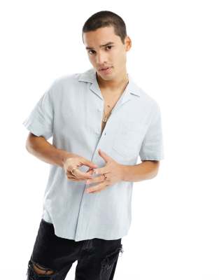 River Island linen short sleeve shirt in light blue - ASOS Price Checker