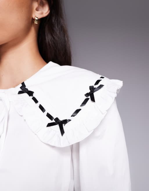 River Island - Chemise en popeline avec col fantaisie - Blanc, 3 de 4