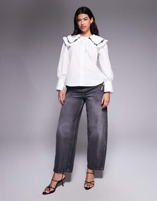 River Island - Chemise en popeline avec col fantaisie - Blanc, 4 de 4