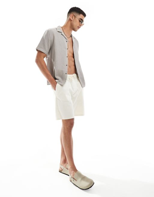 River Island - Chemise gaufrée avec manches courtes et col à revers - Taupe clair , 2 de 4