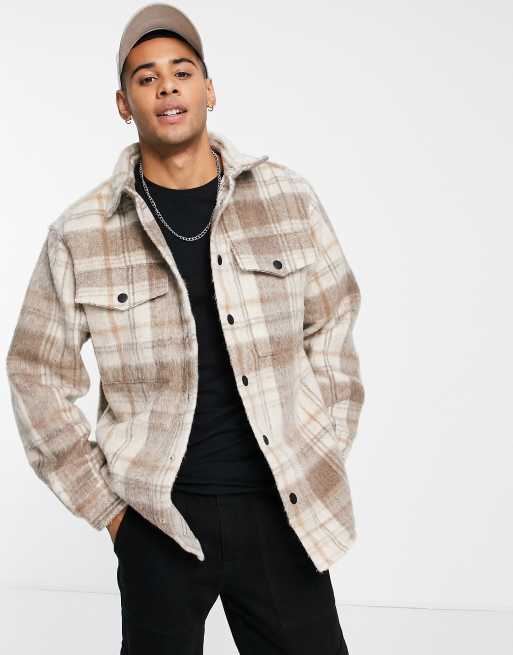 River Island - Chemise oversize à carreaux - Écru
