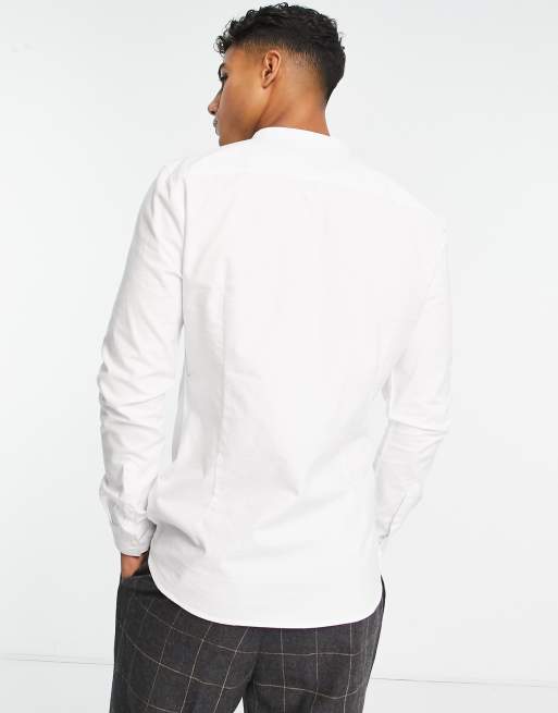 River Island - Chemise Oxford habillée à col grand-père - Blanc, 2 de 4