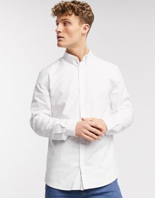 Chemises unies River Island - Chemise Oxford manches longues coupe classique - Blanc