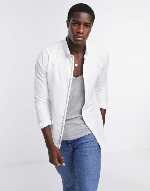 River Island - Chemise oxford moulante à manches longues - Blanc