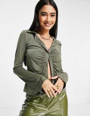 River Island - Chemise moulante côtelée - Vert