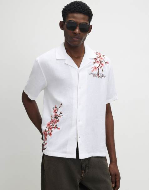 River Island Cherry blossom linen look shirt in white - view 1