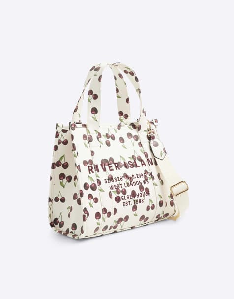 River Island Cherry embossed tote bag in cream - view 1