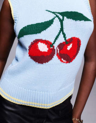 RIVER ISLAND CHERRY KNIT TANK SWEATER 
