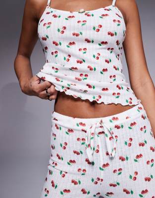 River Island Cherry Pointelle Cami Top And Leggings Pajama Set In White