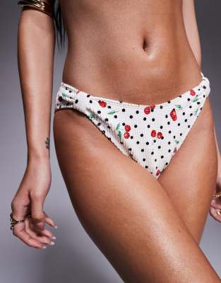 RIVER ISLAND CHERRY PRINT CRINKLE BIKINI BOTTOM 