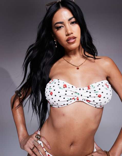 River Island cherry print crinkle bikini in white - WHITE - view 1