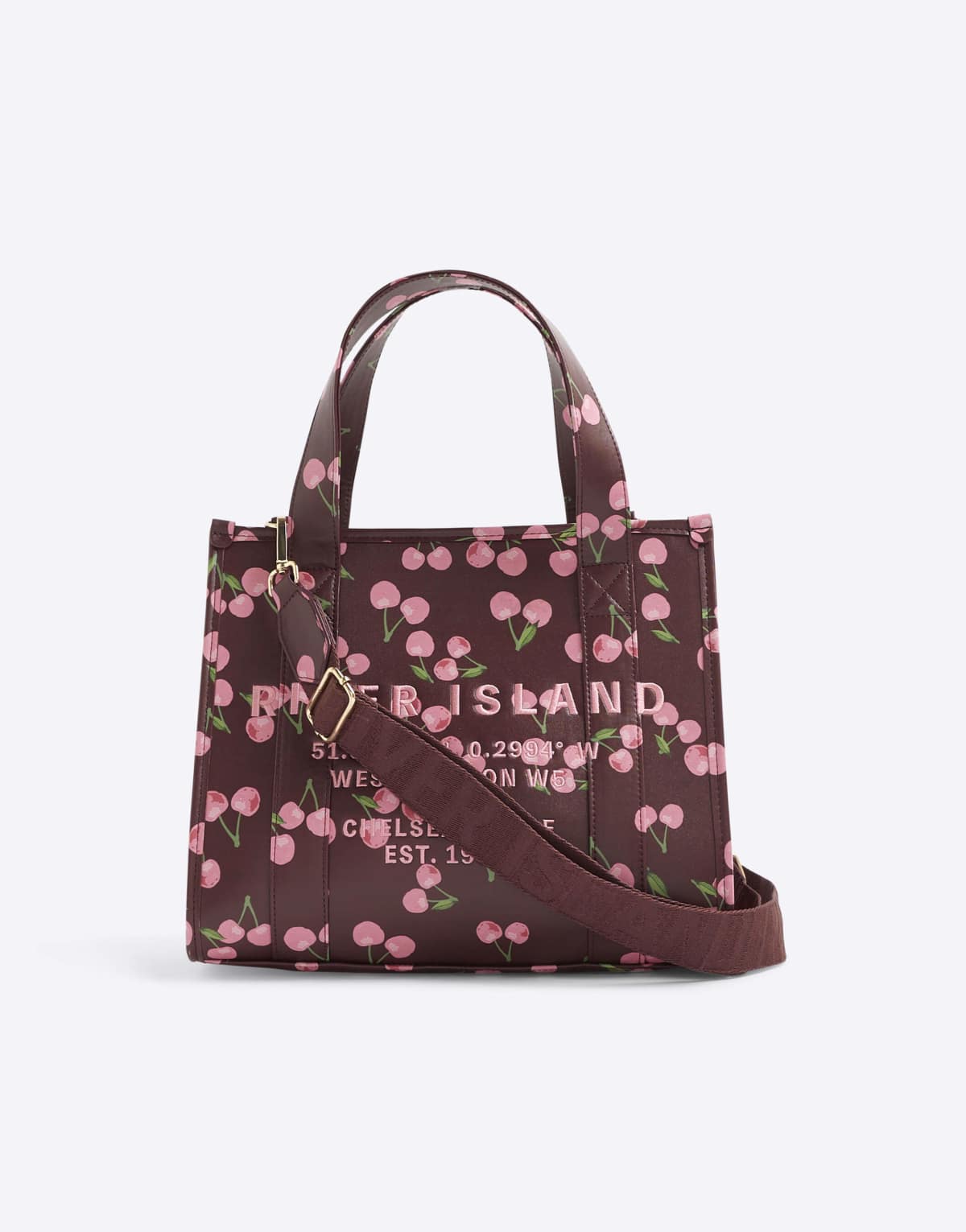 River Island Cherry print embroidered tote bag in red - dark