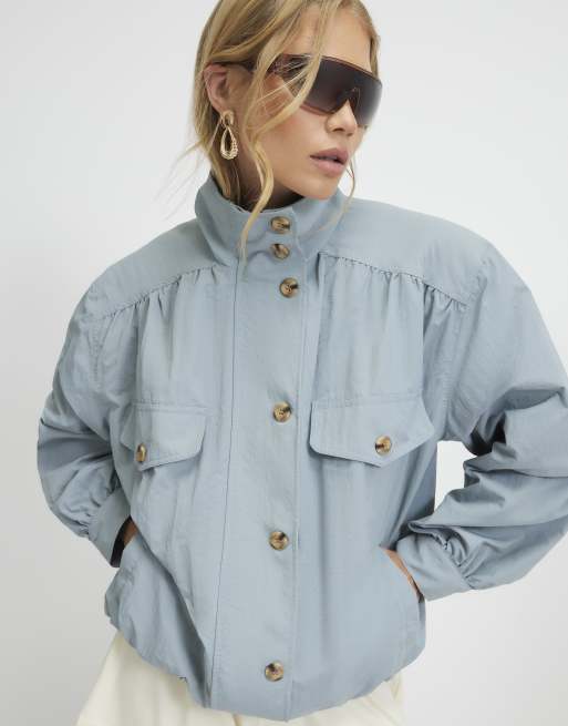 River Island Chest pocket funnel neck bomber jacket in blue, 3 of 4