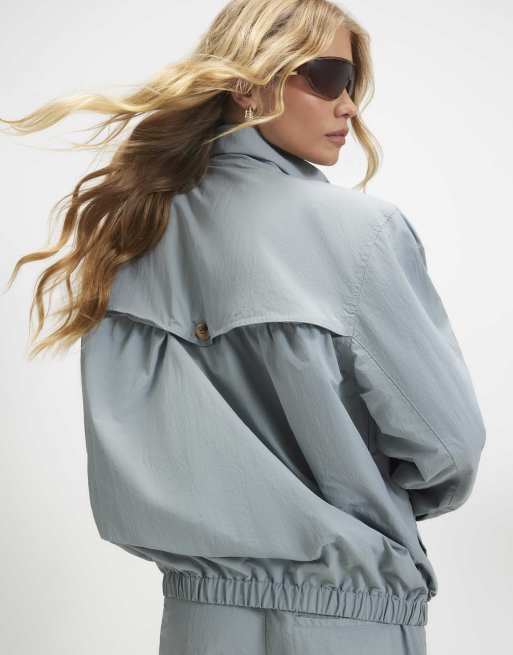 River Island Chest pocket funnel neck bomber jacket in blue, 4 of 4