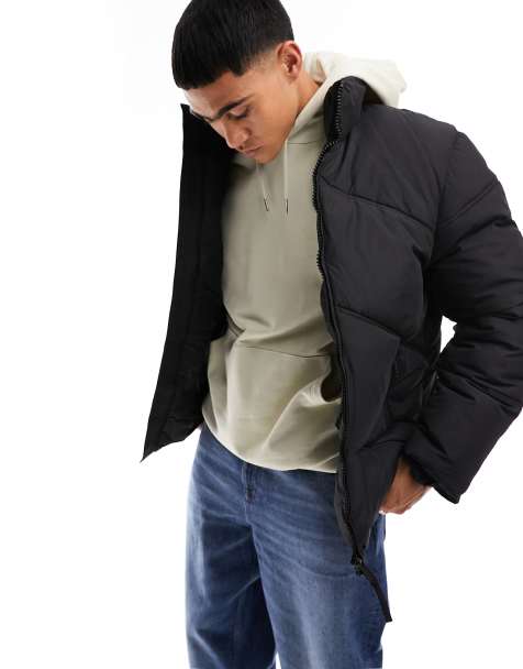 River Island chevron funnel neck puffer jacket in black - view 1