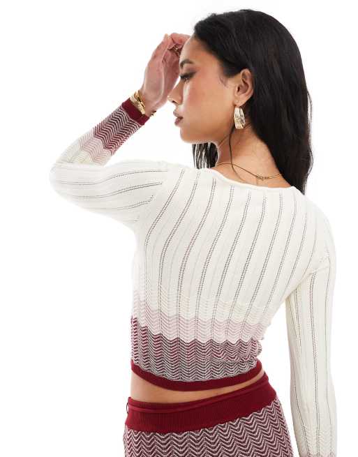 River Island chevron knit long sleeve top in dark red - part of a set