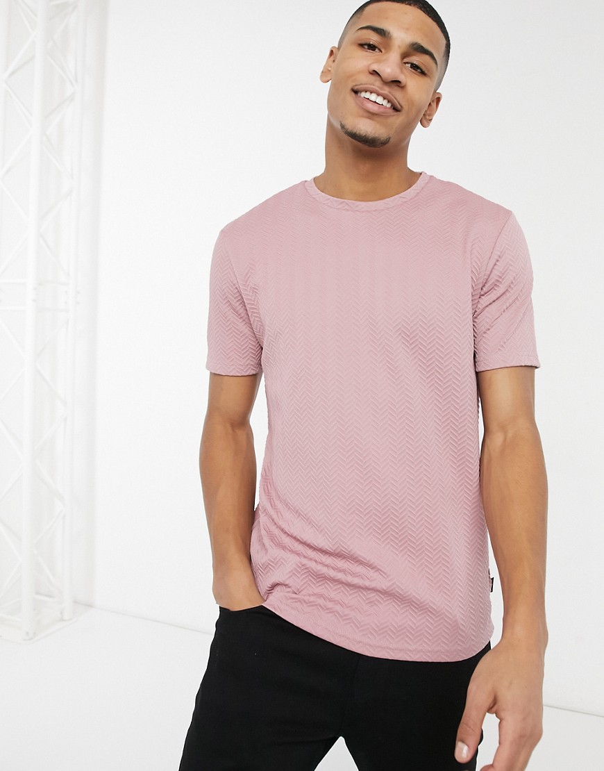 River Island chevron print slim fit T-shirt in pink